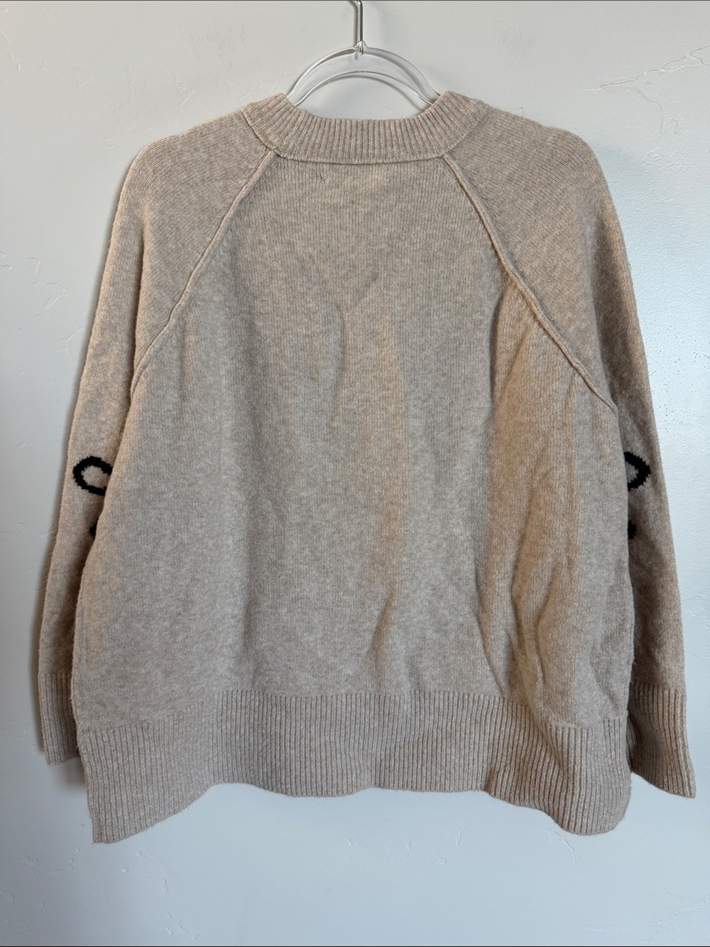 aerie Beige Crewneck Sweater with Black Bow Elbow Detail Cozy Knit Sweater - Picture 5 of 7